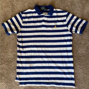Polo Ralph Lauren blue and white striped jersey polo shirt Large 100% cotton